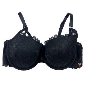 Savage X Fenty Savage Not Sorry Lightly Lined Lace Balconette Bra 38DDD Black
